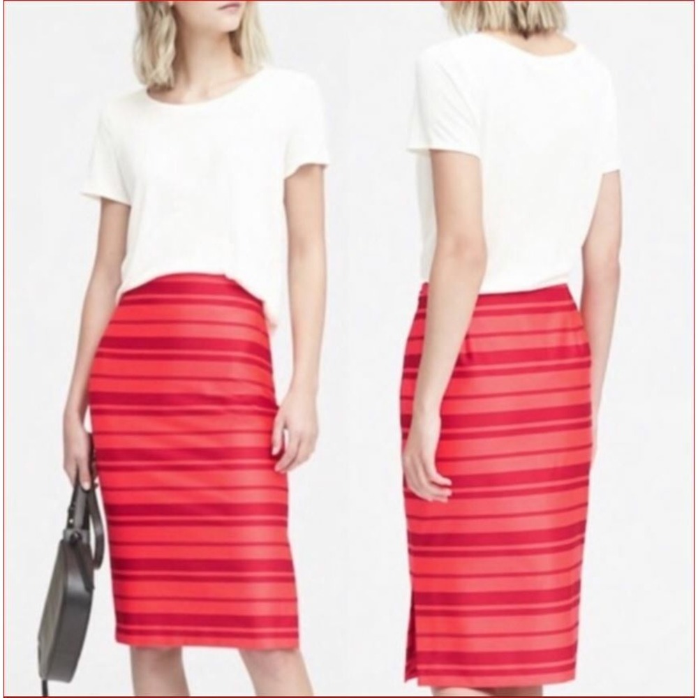Banana Republic Women Red Pink Striped Pencil Skirt 888353-00-1 Size 0